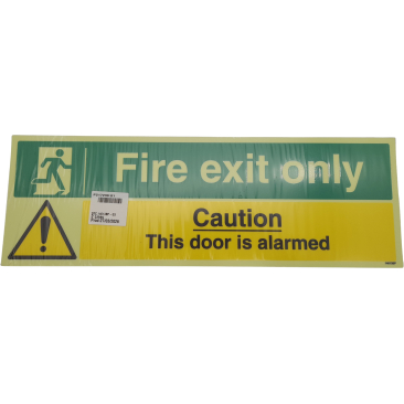 Fire Exit Only Caution this door is alarmed Plastic Sign 600mm x 200mm 1